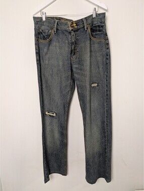 Pepe Jeans London Mens Distressed Medium Wash Straight Leg Jeans – Size 36x33